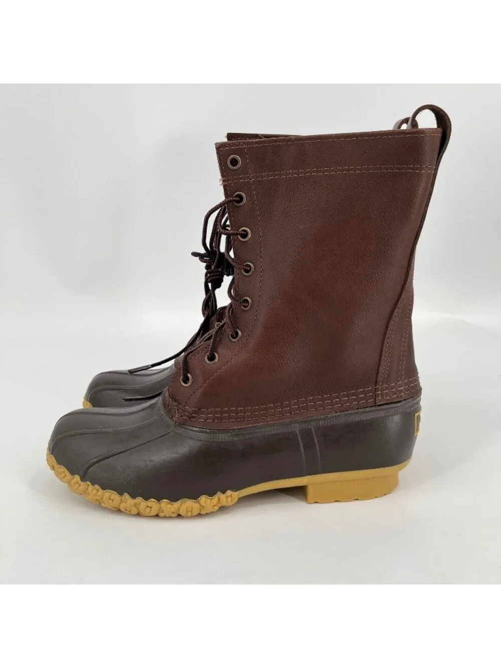 L.L.Bean Maine Hunting Shoes 10in Brown Size 9M Leather Waterproof Rubber Boots